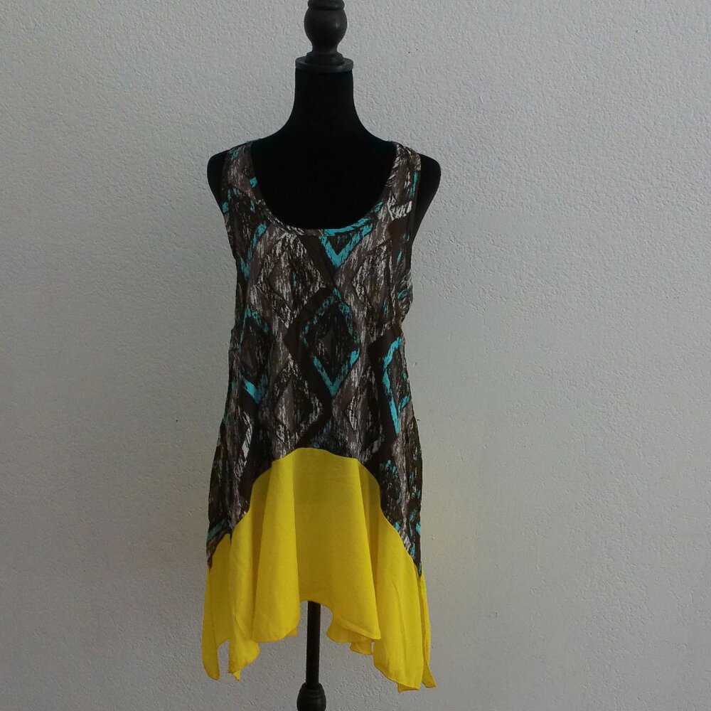 Yellow/blue Geometric pattern Tank Top,